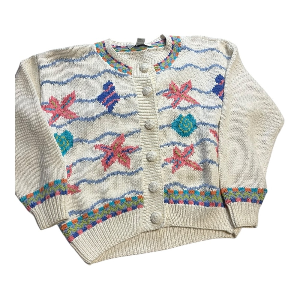 Vtg Studio Coastal Grandma Button Up Sweater Large